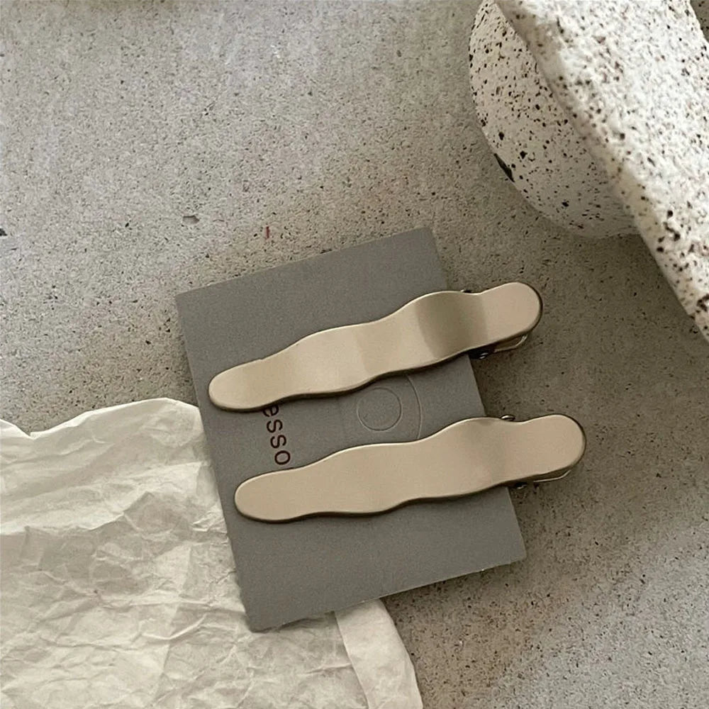2pcs Silver Color Metal Silver Wave Line Hairclip With Geometric