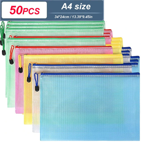 5-100PCS Stationery Storage Folder File Mesh Zipper Pouch A4/A5/A6