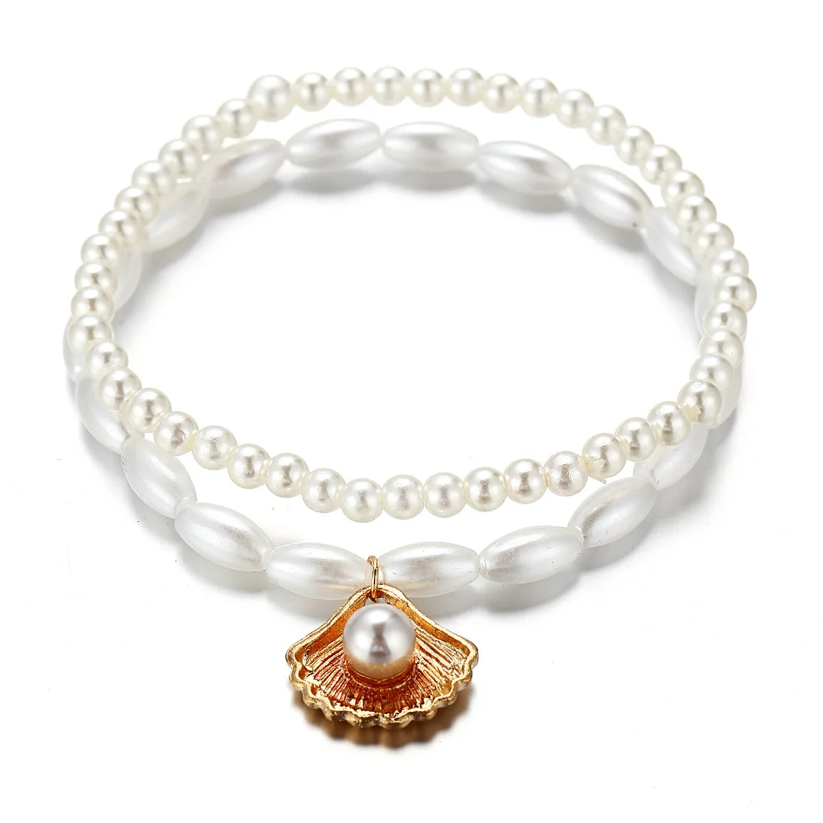 Yupsk 2pcs/set Double Layer Imitation Pearl Stackable Anklet With