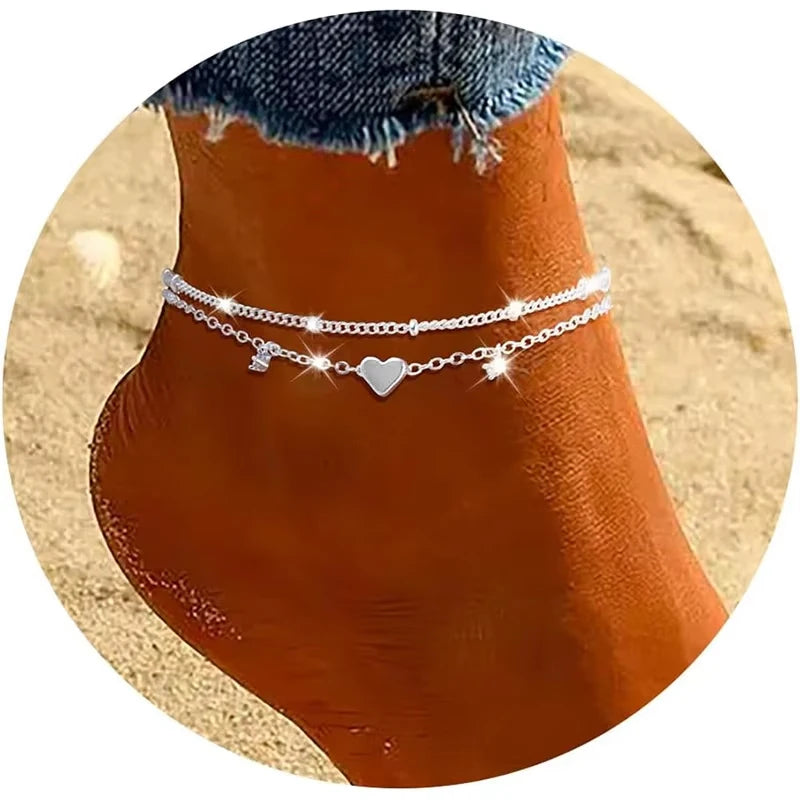 925 Sliver Plated CZ Anklet Bracelets for Women Girl Trendy New