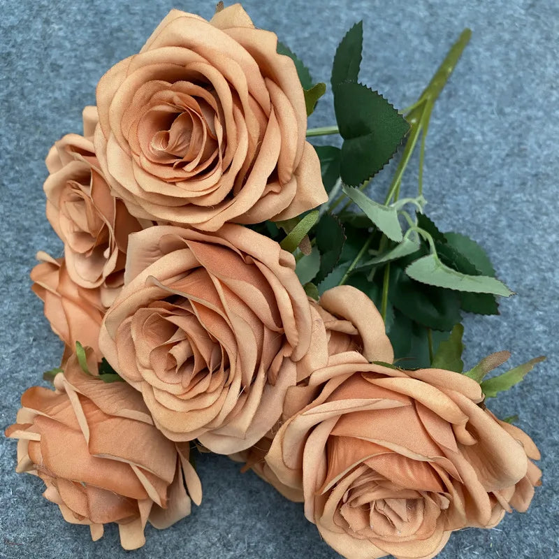 Artificial Flowers Simulation 9 Head Rose Bouquet Wedding Wedding