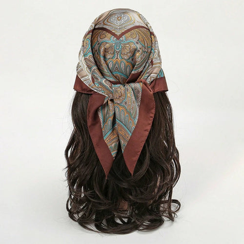 Bohemian Style Floral Print Women’s Square Silk Scarf Satin Head Wrap