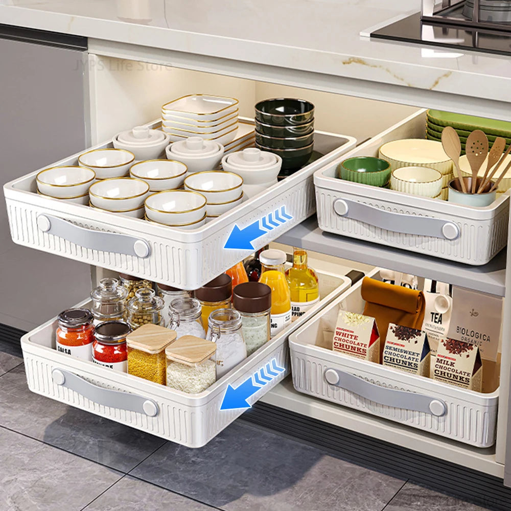 Pull Out Storage Tray Kitchen Sliding Cabinet Shelf with Slide Rails