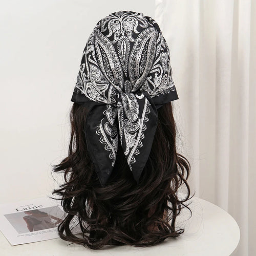 Bohemian Style Floral Print Women’s Square Silk Scarf Satin Head Wrap