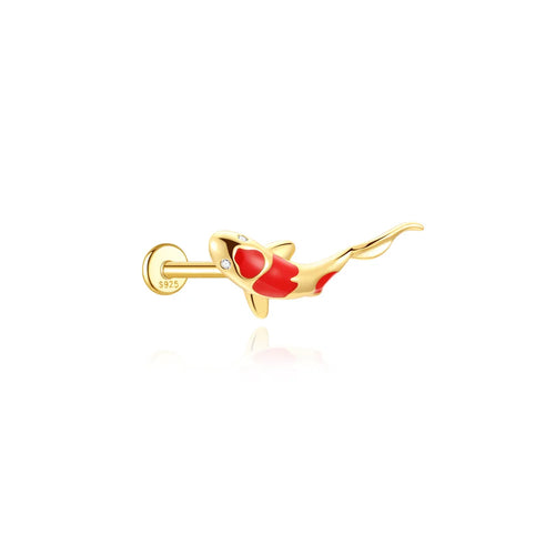 AIDE 1PC 925 Sterling Silver Lucky Red Koi Piercing Earring For Women