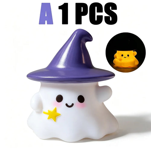 Halloween Cute Ghost Witch Hat Pumpkin Night Light Silicone LED Lamp