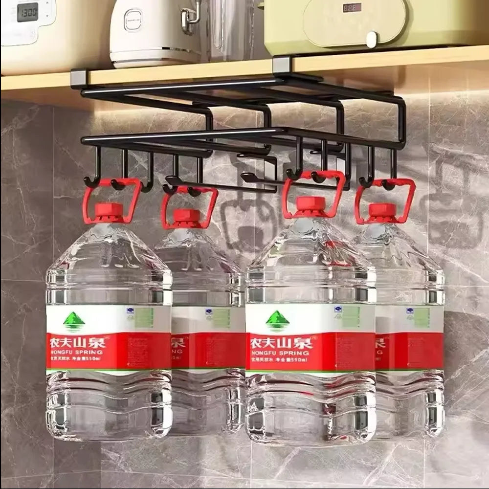 Kitchen Hanging Organizer Rack with Hooks Under Cupboard Paper Towel