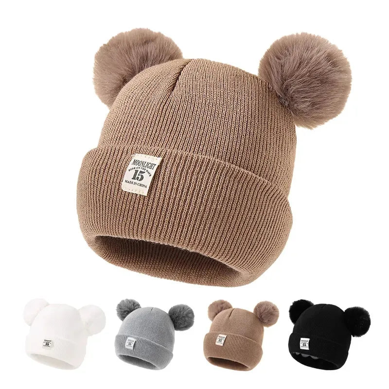 Autumn Winter Baby Warm Knitted Hats With Pom Kids Knit Beanie Hat