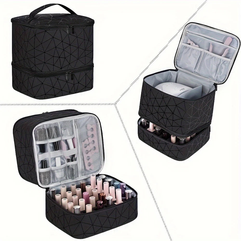 Double Layer Cosmetic Bag, Large Capacity Portable Travel Toiletry