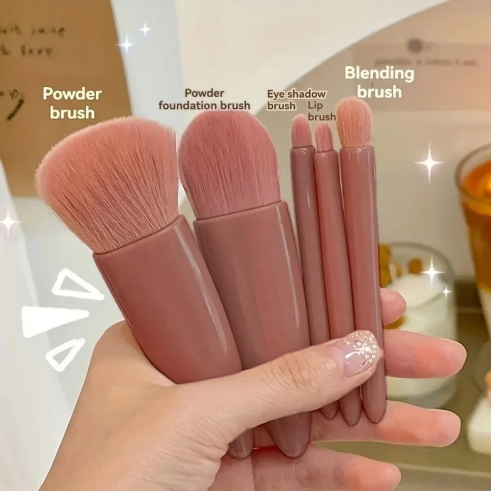 5PCS Cosmetic Brush Set Portable Makeup Brush Travel with Mirror Box