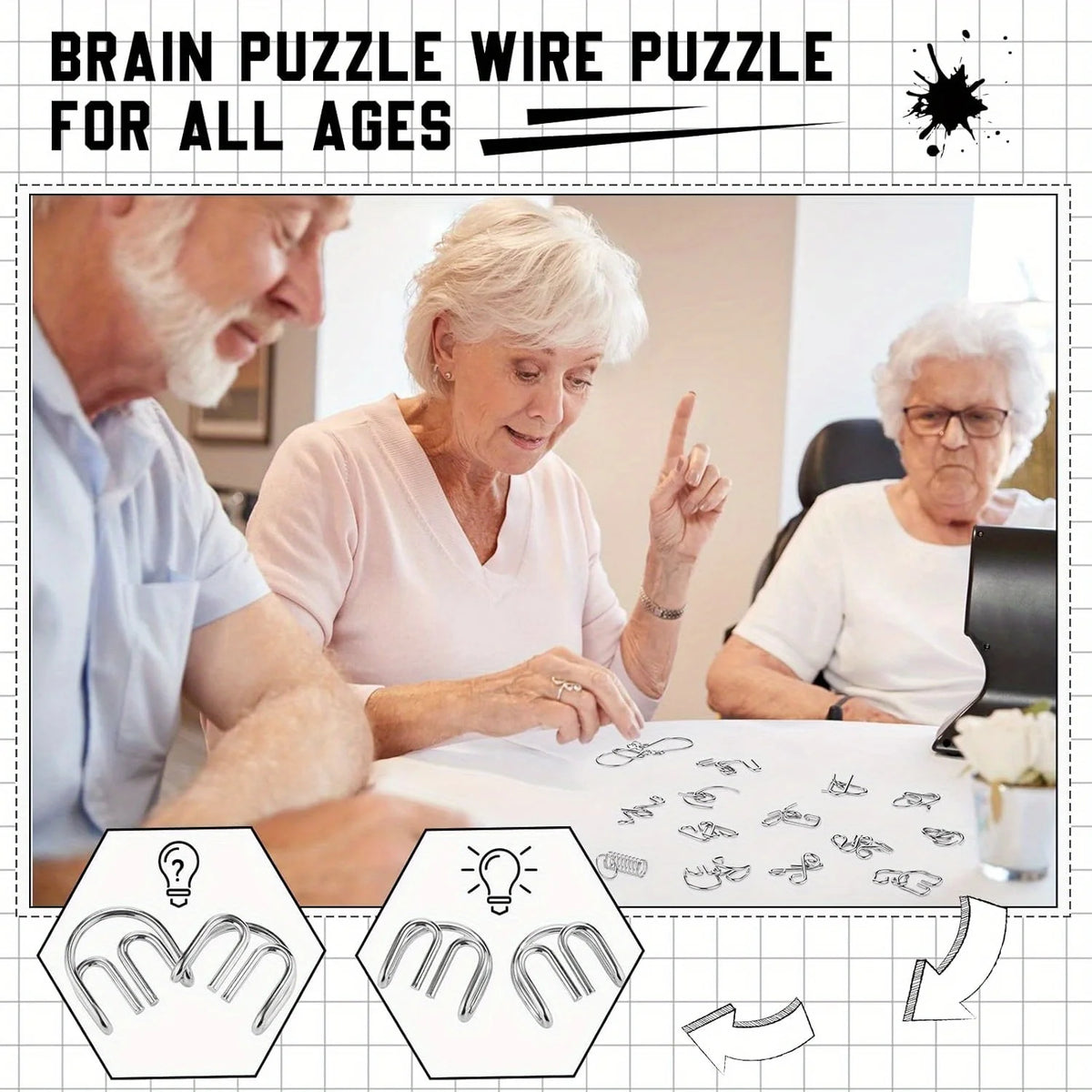 Metal Wire Puzzle Set, Brain Teaser IQ Test Disentanglement Iron Link