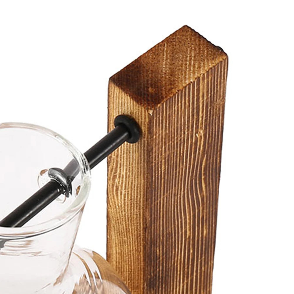 Creative Glass Desktop Planter Bulb Vase Wooden Stand Hydroponic Plant
