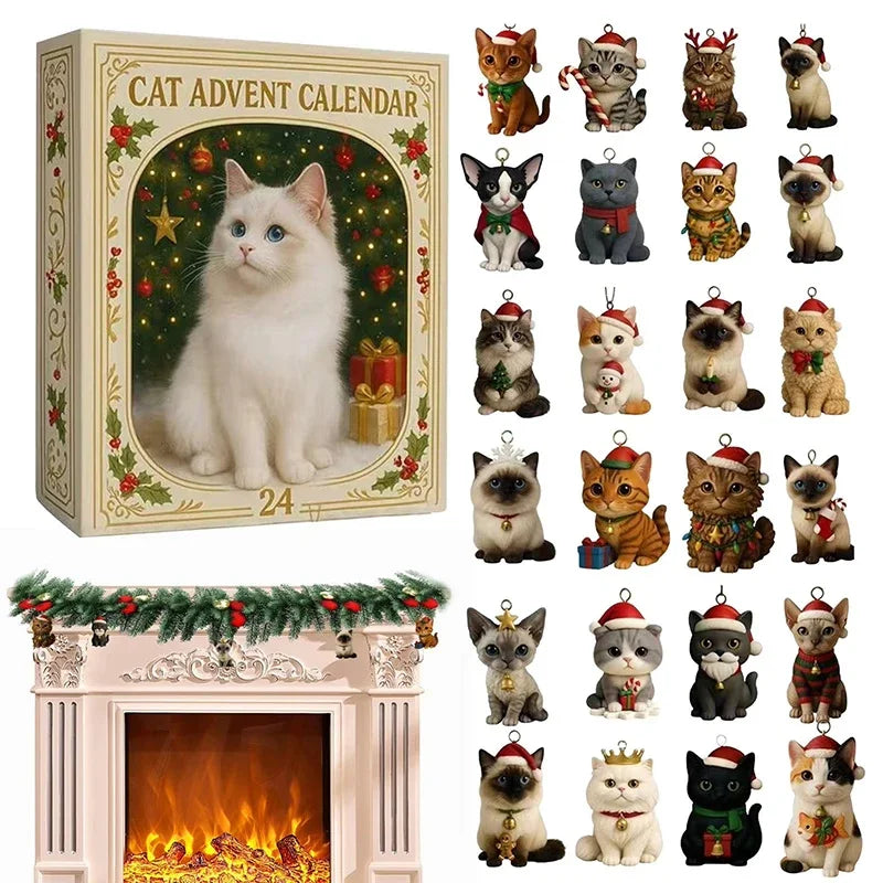 Cat Advent Calendar 24 Days Christmas Countdown with 24 Pcs 2D