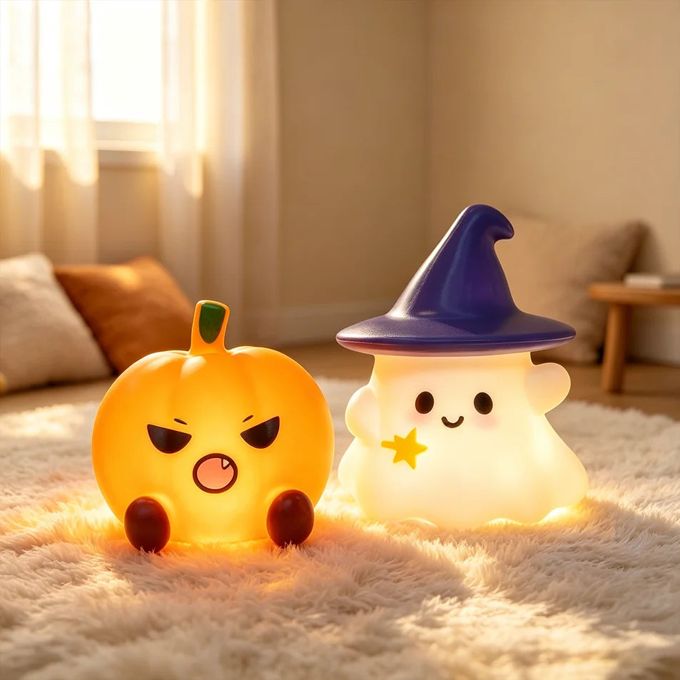 Halloween Cute Ghost Witch Hat Pumpkin Night Light Silicone LED Lamp