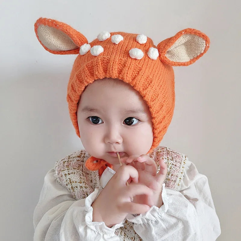 Cute Cartoon Baby Ear Protection Cap Winter Warm Infant Woolen Knitted