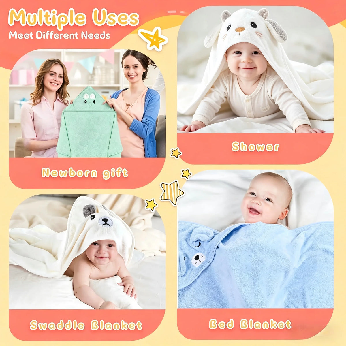 Baby Animal-Shaped Bathrobe, Quick-Absorbing Soft Hooded Bath Towel