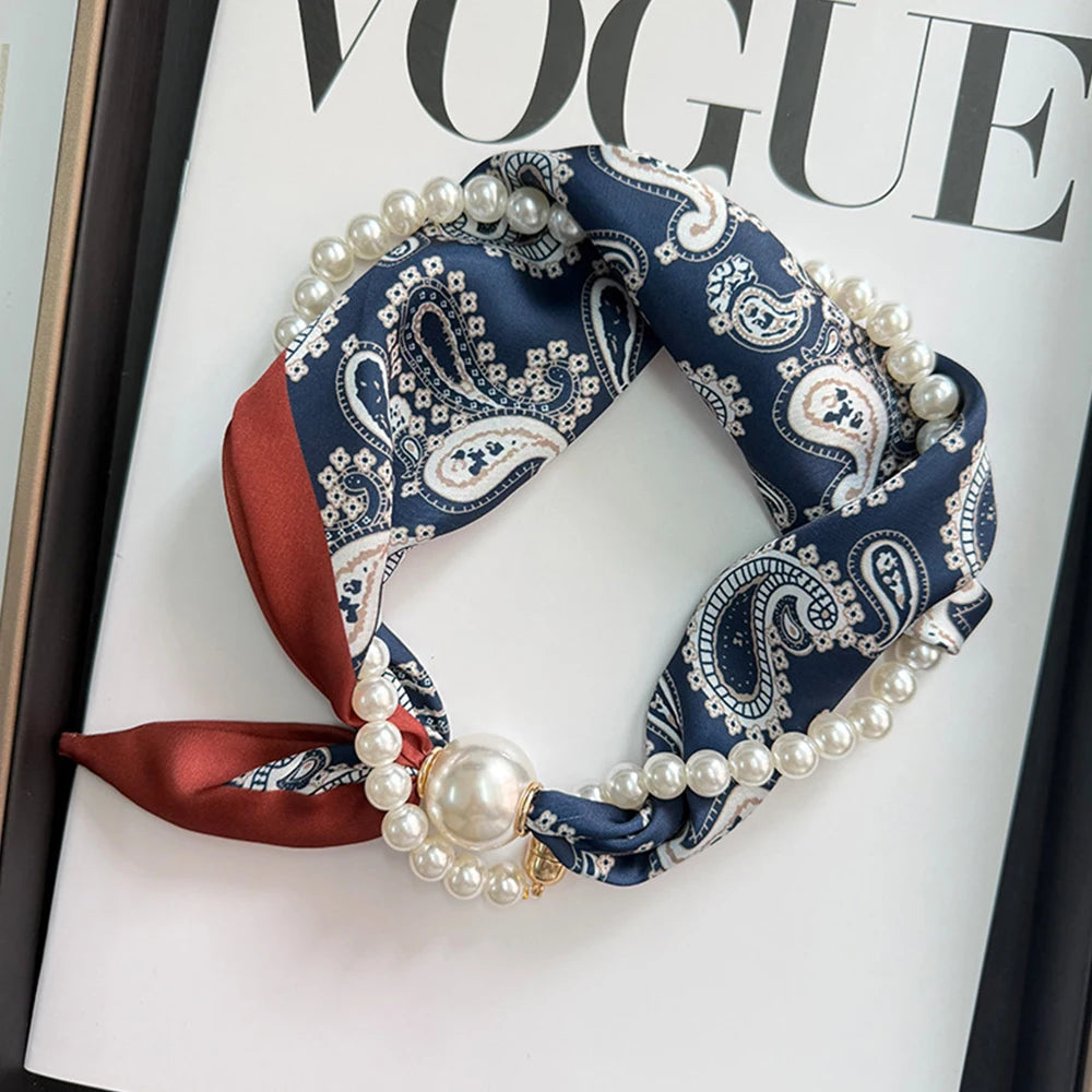 Elegant Pearl Tail Magnetic Clasp Scarf Summer New Versatile