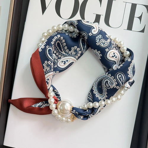 Elegant Pearl Tail Magnetic Clasp Scarf Summer New Versatile