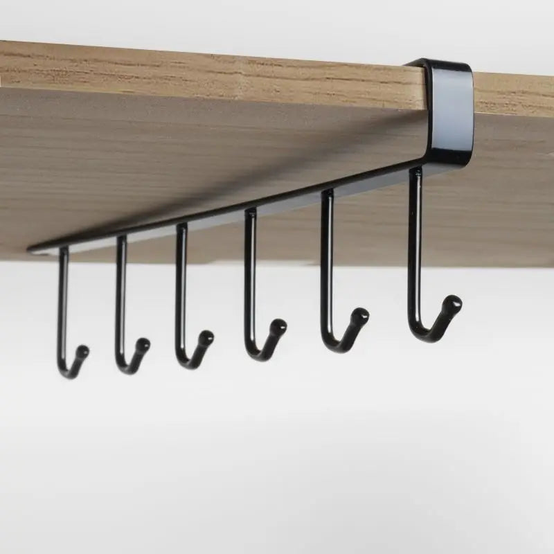 Multifunction 6 Hook Coffee Cup Mug Holder Black White Hooks Shelf