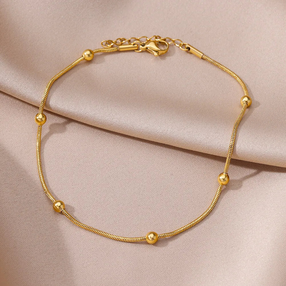 Vintage Anklets for Women Stainless Steel Beads Chain Anklet Leg