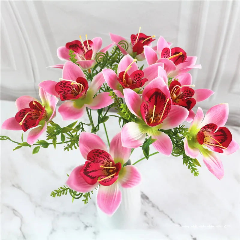 10Pcs/Bouquet Artificial Orchid Flore White Silk Fake Orchid Flower