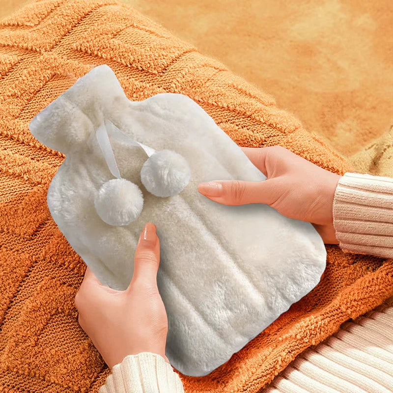 2L Hot Water Bottle Cover Rubber Hot Water Bags Winter Plush Hand