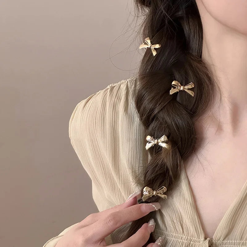 4Pcs/set of Women's New Golden Bow Mini Hairpins, Sweet and Cool Girl