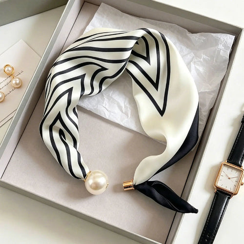 Elegant Chic Pearl Stripe Scarfs Women Fashion Convenient Magnetic