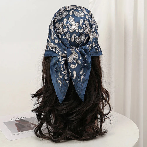 Bohemian Style Floral Print Women’s Square Silk Scarf Satin Head Wrap