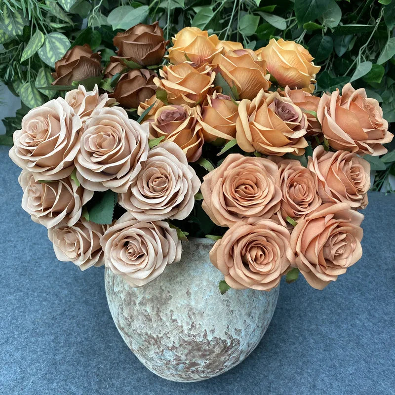 Artificial Flowers Simulation 9 Head Rose Bouquet Wedding Wedding