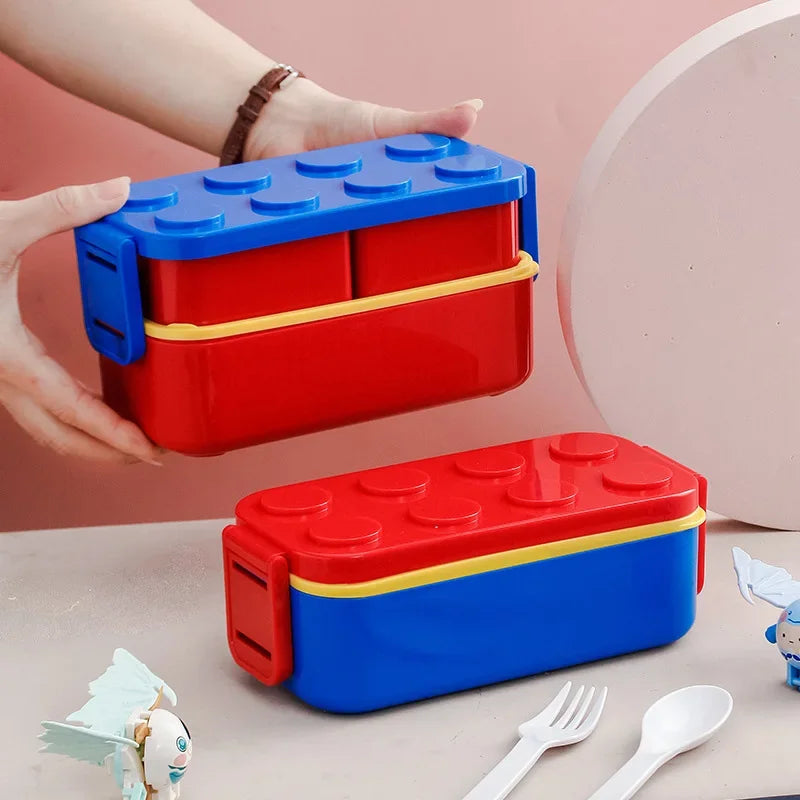 Building Block Lunch Box with Tableware Portable Double