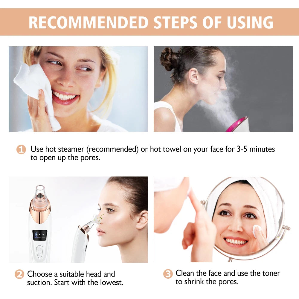 Rechargeable Portable Blackhead Remover Face Vacuum Nose Pore Cleaner