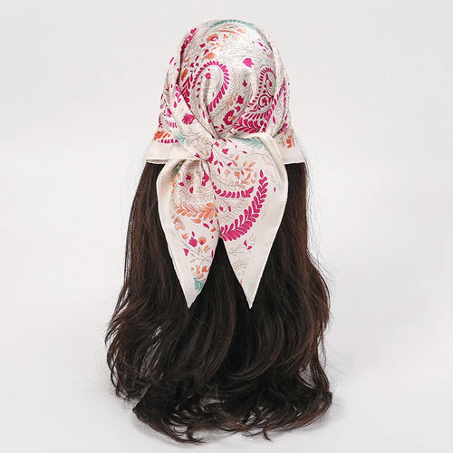 Bohemian Style Floral Print Women’s Square Silk Scarf Satin Head Wrap