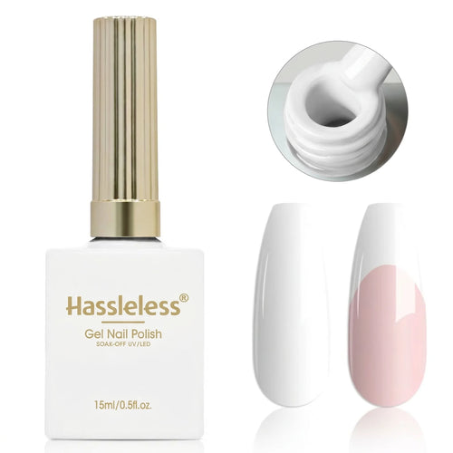 Hassleless 15ml White Gel Nail Polish, French Extension, Requires Uv