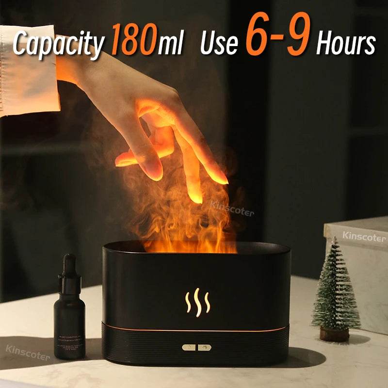 USB Desktop Flame Aroma Diffuser Humidifier 7 Colors Simulation Light
