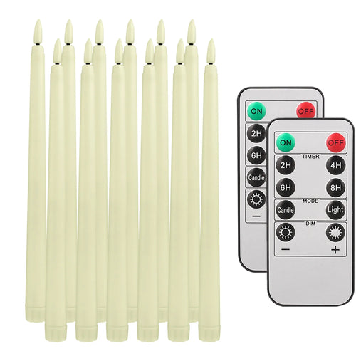 LED Flameless Taper Candles Flickering with 10-Key Remote 11" Battery