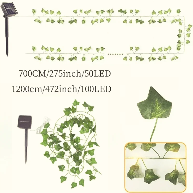 Green Fairy Lights with Solar-Powered Artificial Ivy Leaves