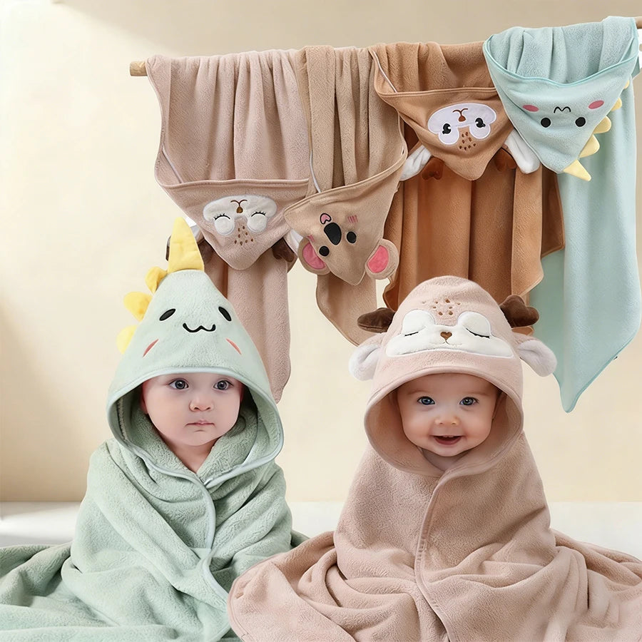 Baby Animal-Shaped Bathrobe, Quick-Absorbing Soft Hooded Bath Towel