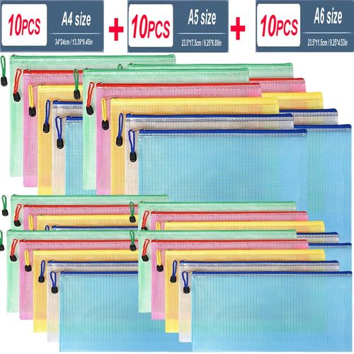 5-100PCS Stationery Storage Folder File Mesh Zipper Pouch A4/A5/A6