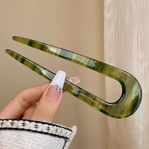 U-Shaped Hair Sticks Acetate Acrylic Hair Fork Hair Clips Fashion Bow