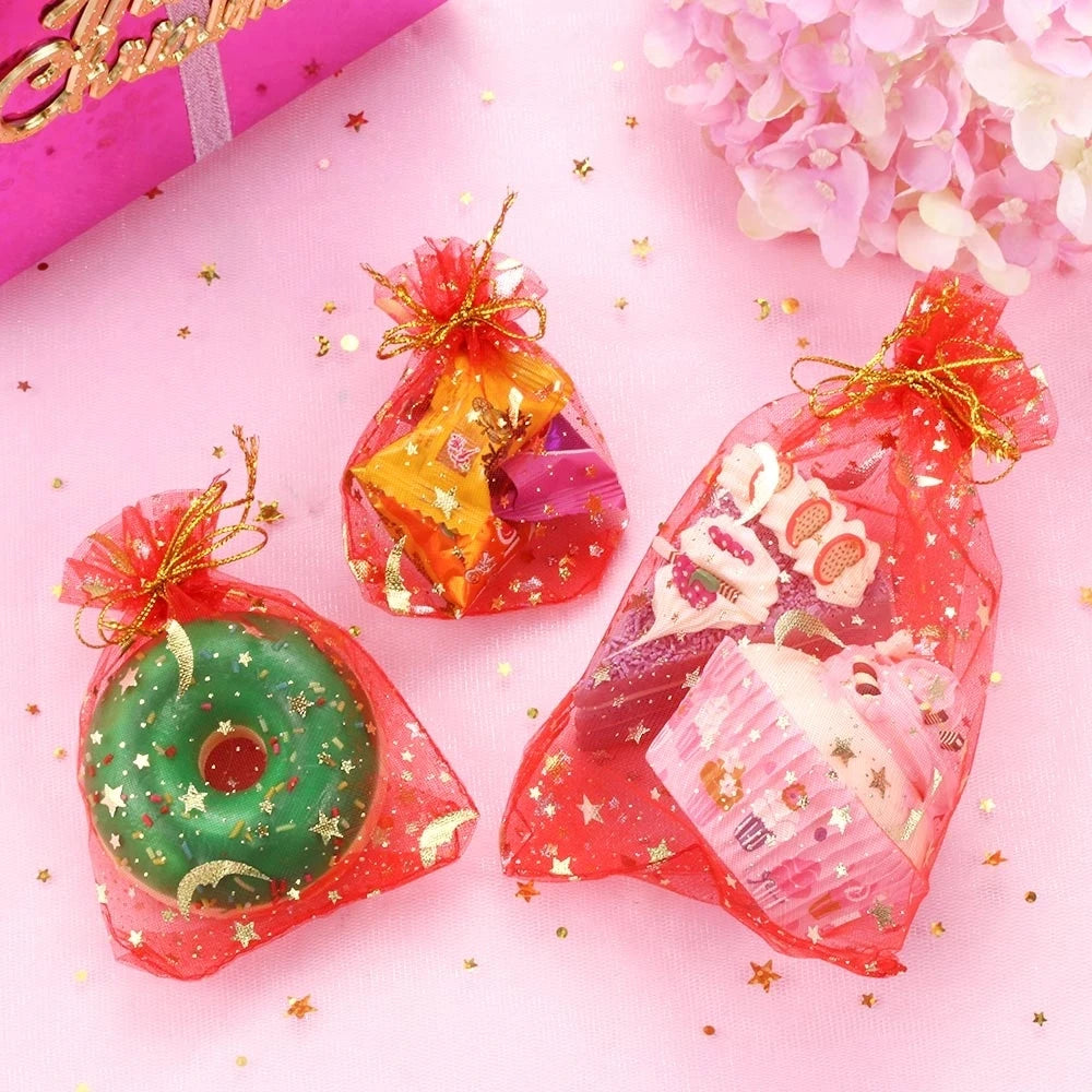 50 Pcs Moon Stars Drawstring Organza Bags Jewelry Gift Bags Pouches