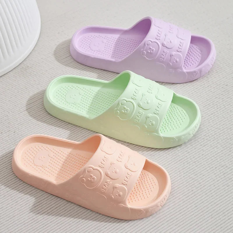 Couple Printting Cute Bear Women Slippers Summer Indoor Soft Cartoon