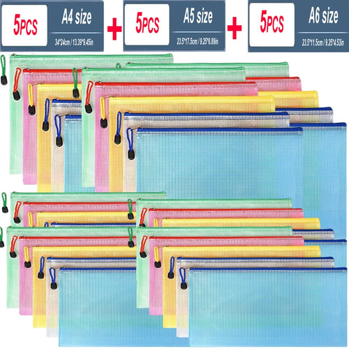 5-100PCS Stationery Storage Folder File Mesh Zipper Pouch A4/A5/A6