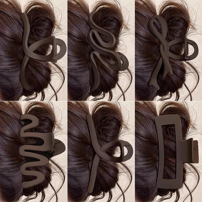 Elegant Large Brown Geometric Hair Claw For Women Girls Sweet Hair