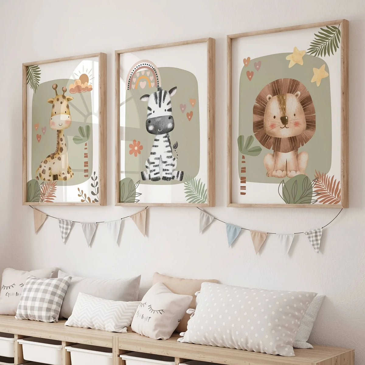 3 Pcs/Set Giraffe Lion & Zebra Animal Canvas Print Safari Wall Art