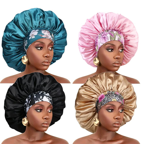 Women Silky Satin Hair Bonnet Thick Hair Sleep Cap Elastic Band Beanie