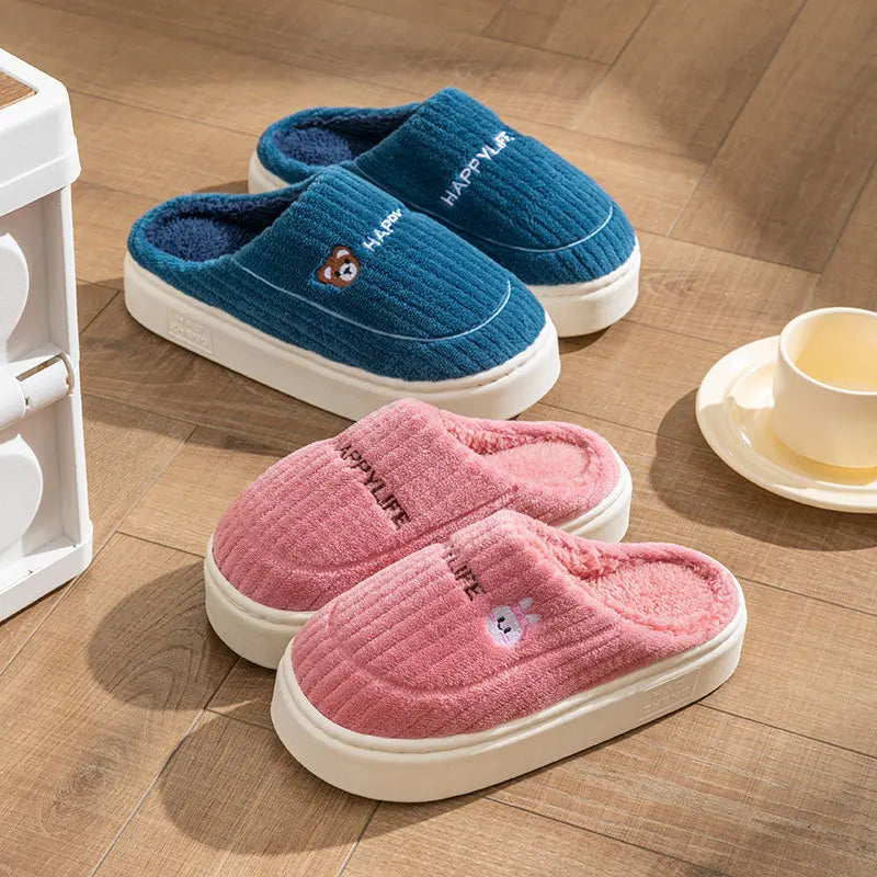 Winter Plush Slippers for Women & Men - Thick Sole Couple House Shoes