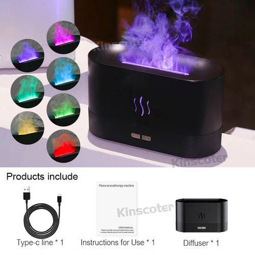 USB Desktop Flame Aroma Diffuser Humidifier 7 Colors Simulation Light