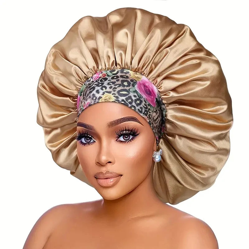 Women Silky Satin Hair Bonnet Thick Hair Sleep Cap Elastic Band Beanie