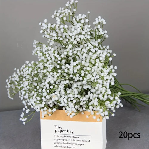 20 Pcs Realistic White Gypsophila Artificial Flowers - Elegant Faux
